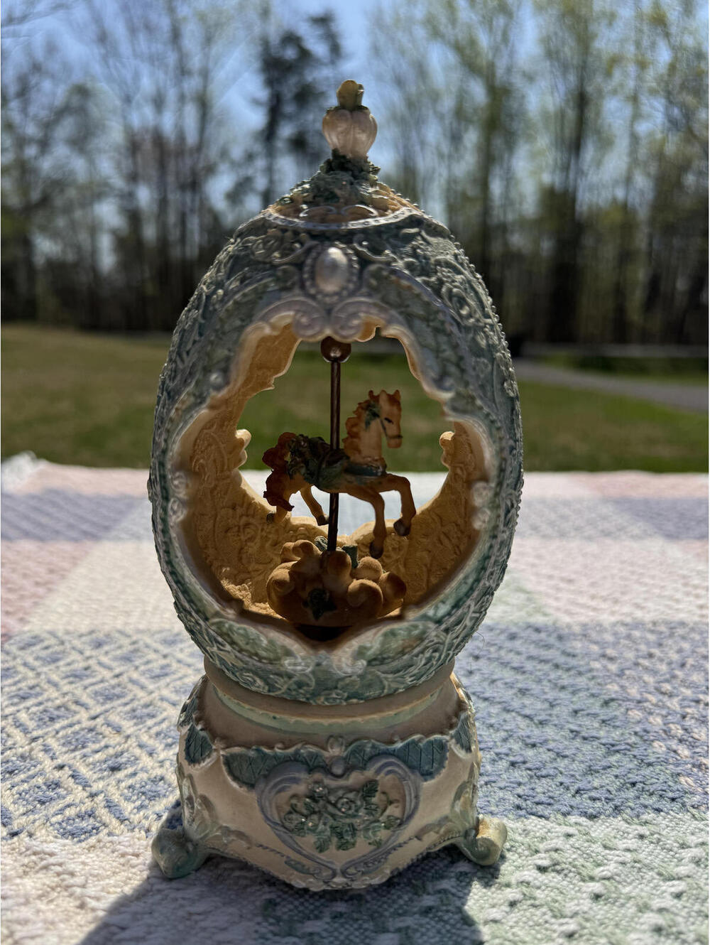 Ornate Vintage Carousel Horse Music Box with Intricate Detailing